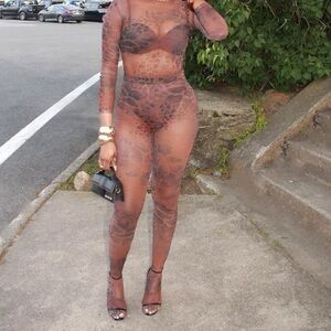 Sheer Brown Patterned Jumpsuit